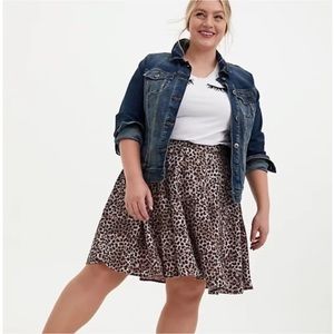 Torrid Leopard Animal Print Twill Pleated Skater Mini Skirt